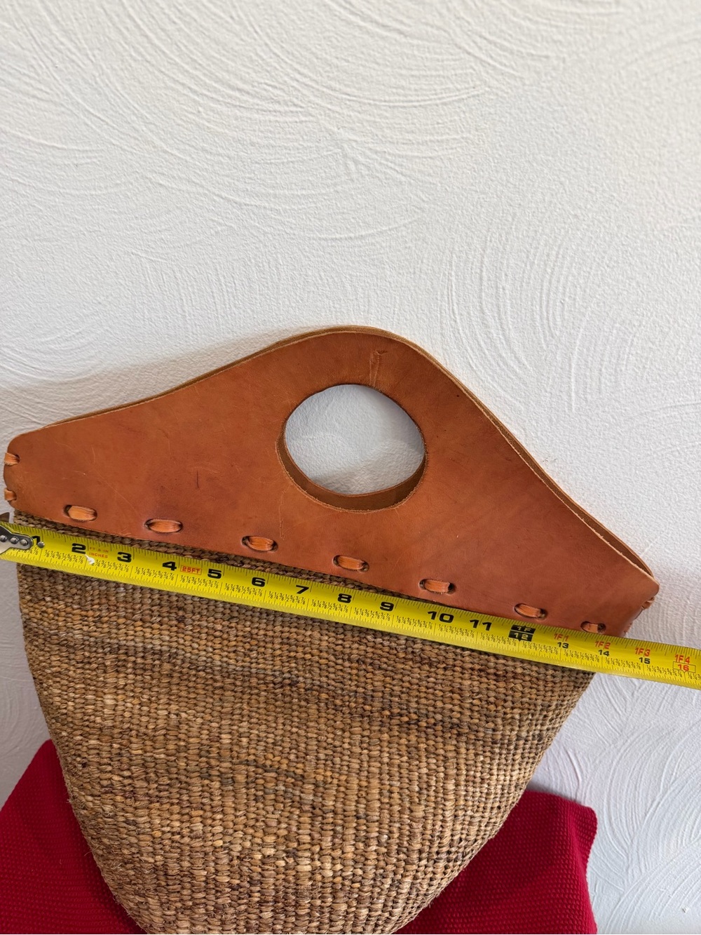 Woven Straw Tote with Tan Leather Handle - Picture 4 of 8